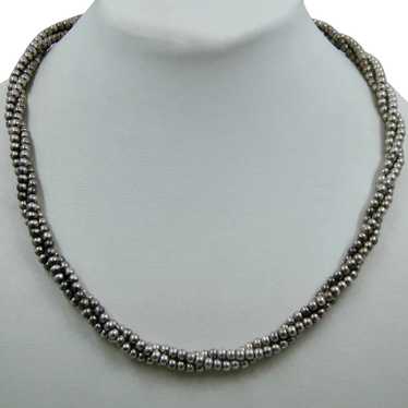 Triple Strand Sterling Beaded Necklace Italy 24" … - image 1