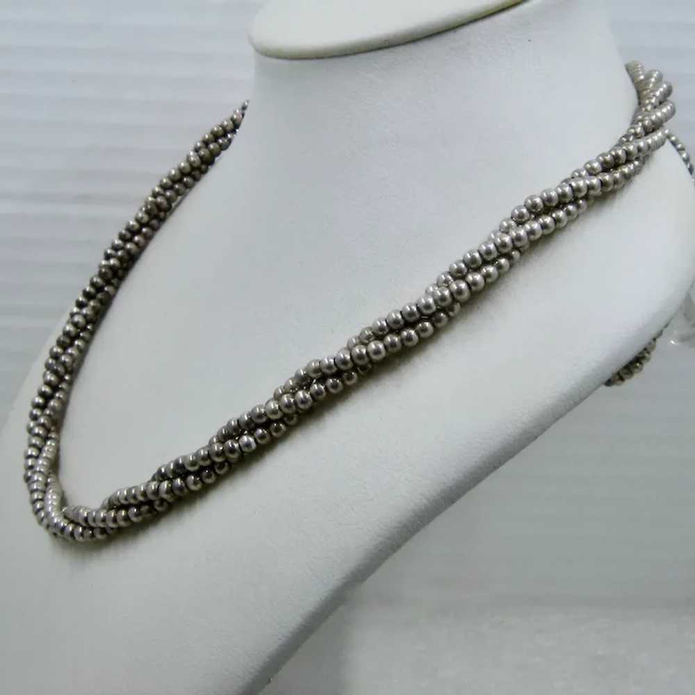 Triple Strand Sterling Beaded Necklace Italy 24" … - image 2