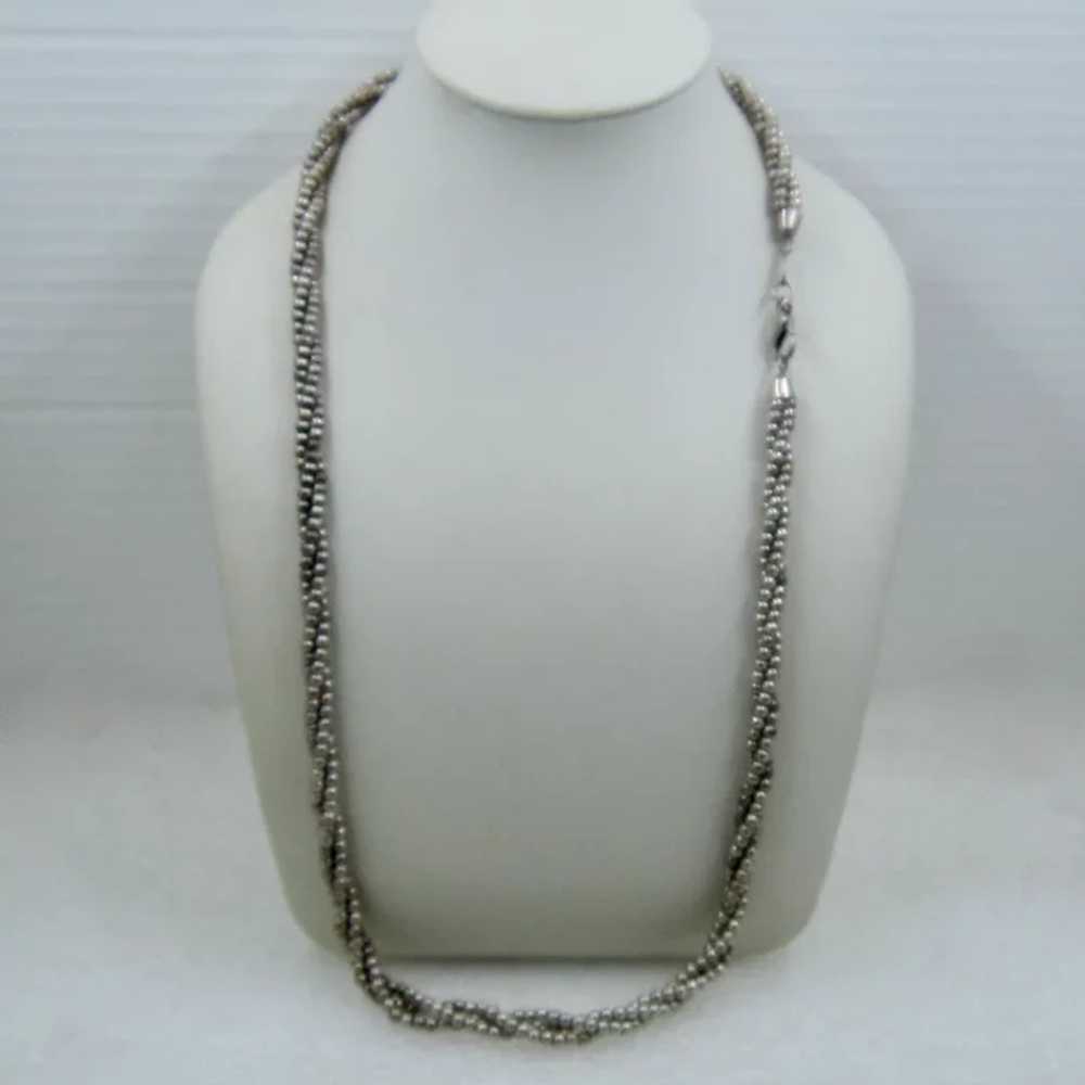 Triple Strand Sterling Beaded Necklace Italy 24" … - image 3