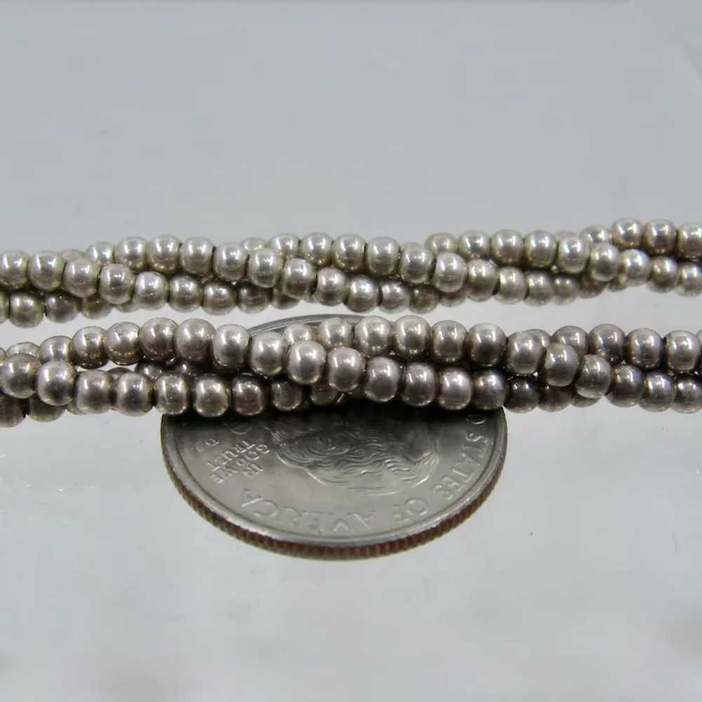 Triple Strand Sterling Beaded Necklace Italy 24" … - image 5