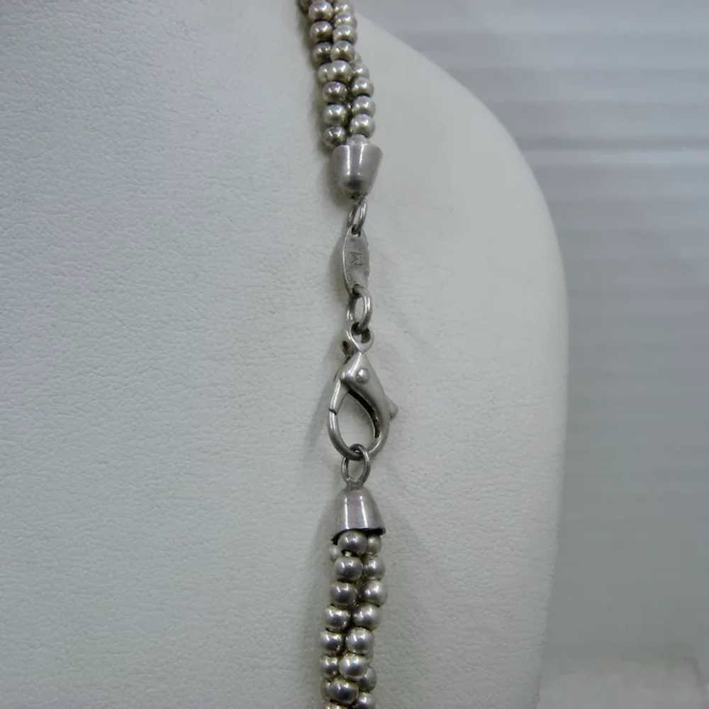 Triple Strand Sterling Beaded Necklace Italy 24" … - image 6