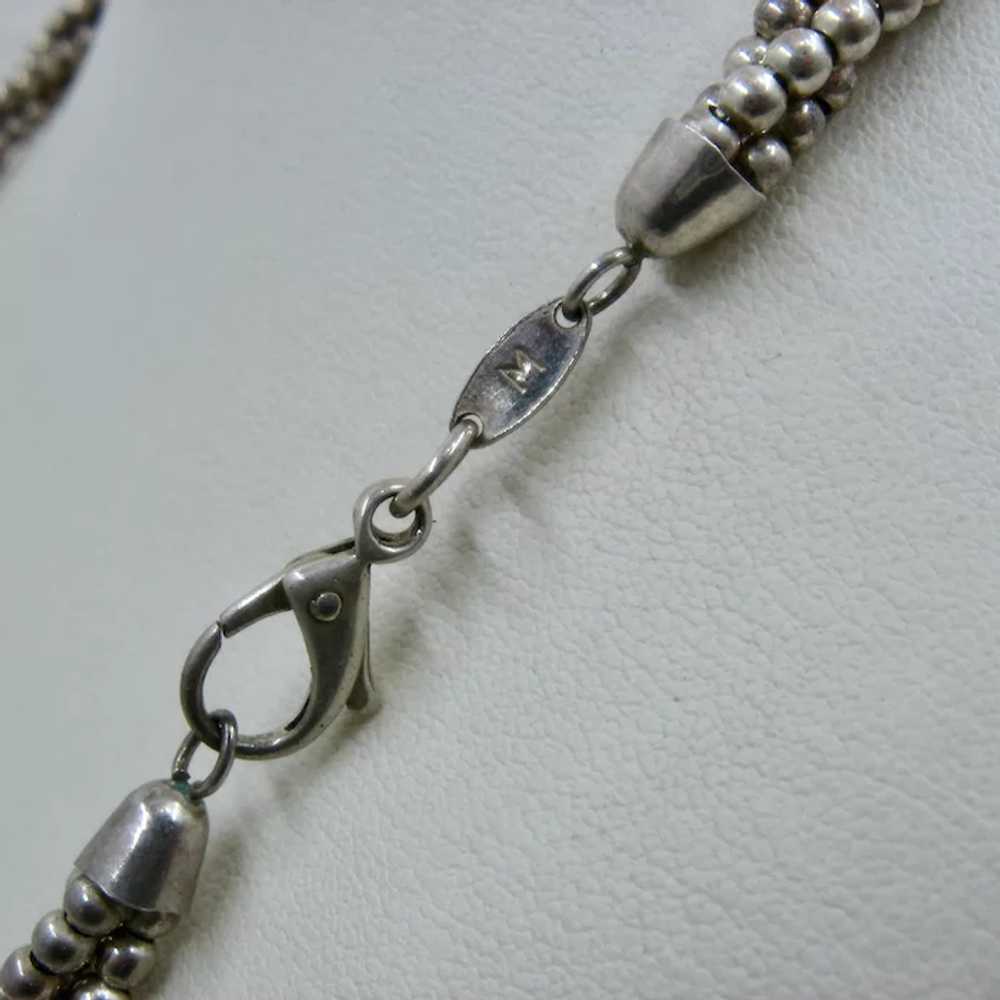 Triple Strand Sterling Beaded Necklace Italy 24" … - image 7