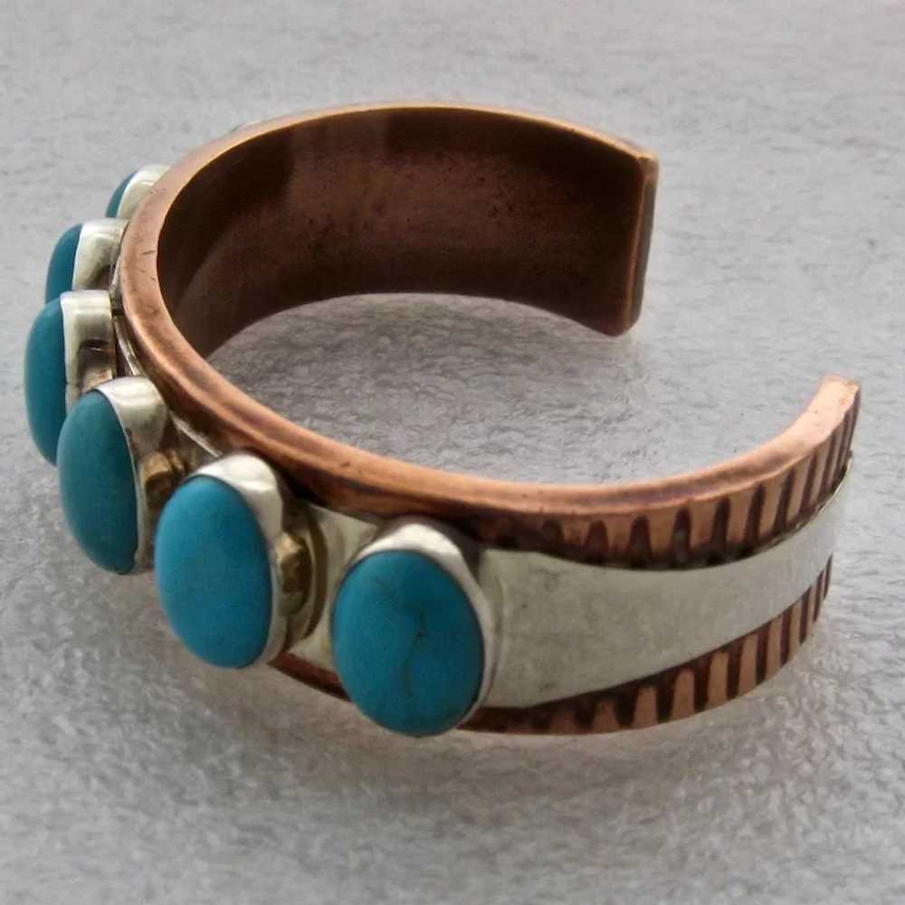 Big Copper Sterling Turquoise Cuff Desert Rose Tr… - image 2