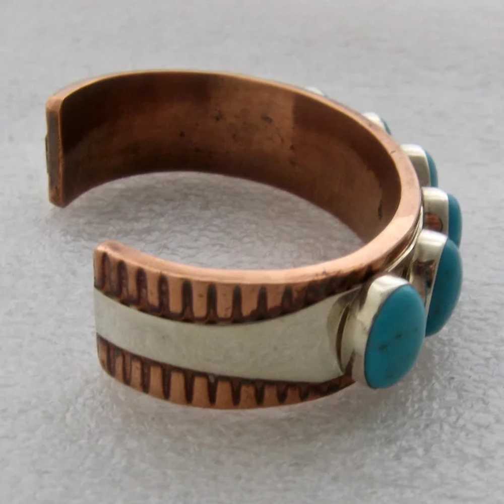 Big Copper Sterling Turquoise Cuff Desert Rose Tr… - image 4