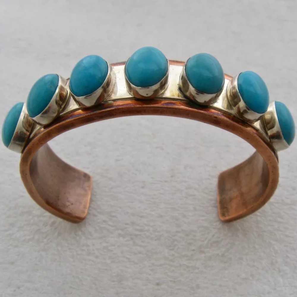 Big Copper Sterling Turquoise Cuff Desert Rose Tr… - image 5