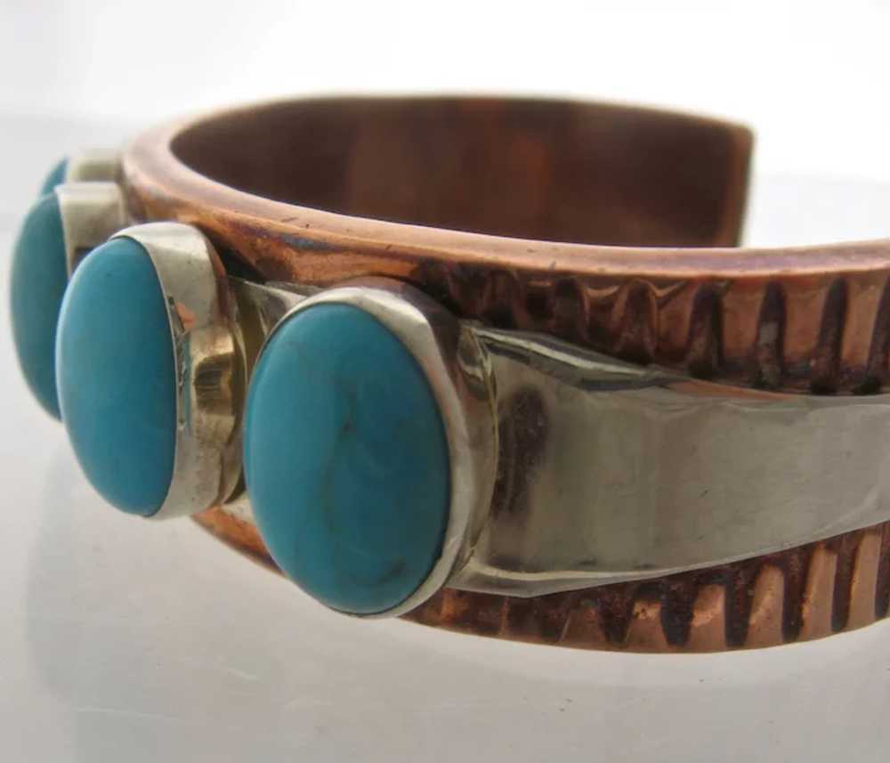 Big Copper Sterling Turquoise Cuff Desert Rose Tr… - image 6
