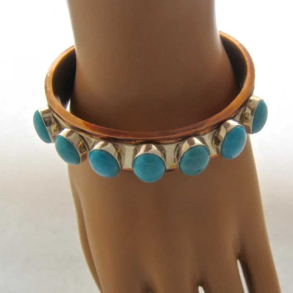 Big Copper Sterling Turquoise Cuff Desert Rose Tr… - image 8