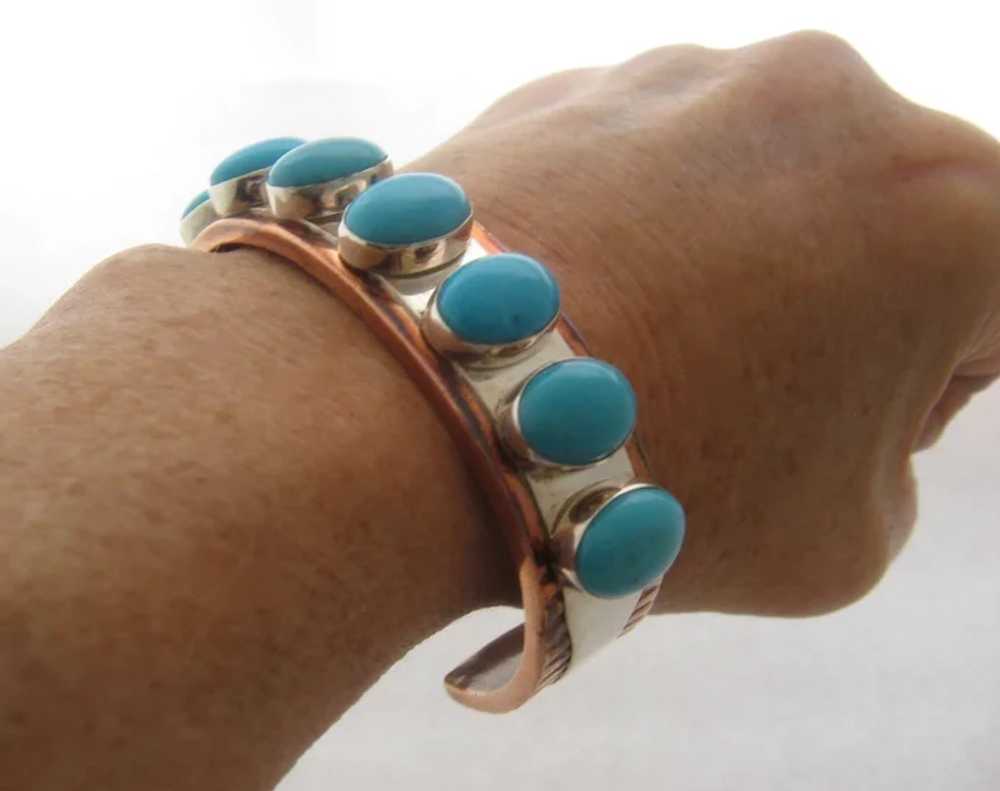 Big Copper Sterling Turquoise Cuff Desert Rose Tr… - image 9