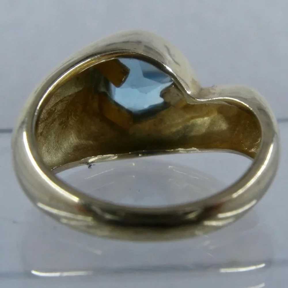 14K Heart Shape Blue Topaz Ring Thick Yellow Gold… - image 5