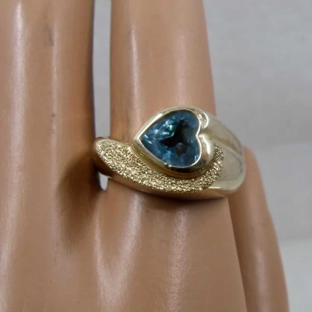 14K Heart Shape Blue Topaz Ring Thick Yellow Gold… - image 7