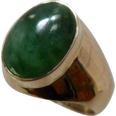 Big Heavy 14K Jade Jadeite Mens Ring Size 10