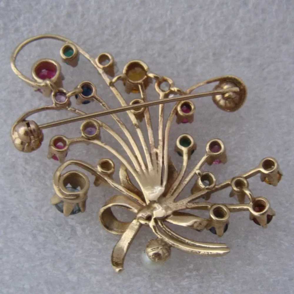 Spectacular 14K Multi Gemstones Bouquet Pin Ca 19… - image 4