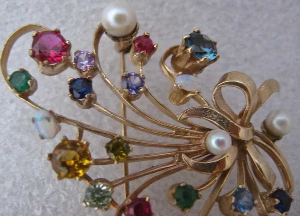 Spectacular 14K Multi Gemstones Bouquet Pin Ca 19… - image 6