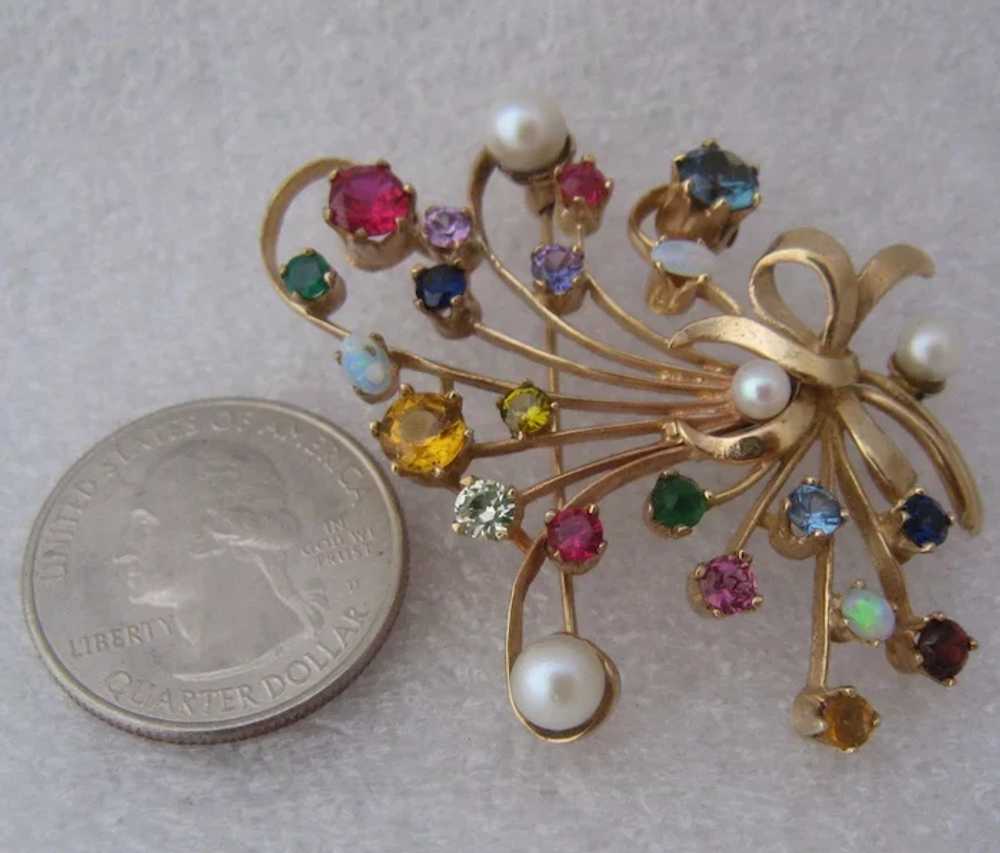 Spectacular 14K Multi Gemstones Bouquet Pin Ca 19… - image 8