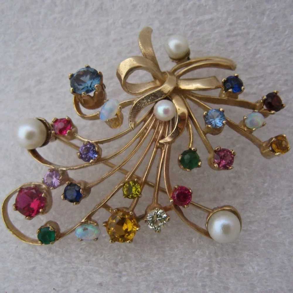 Spectacular 14K Multi Gemstones Bouquet Pin Ca 19… - image 9