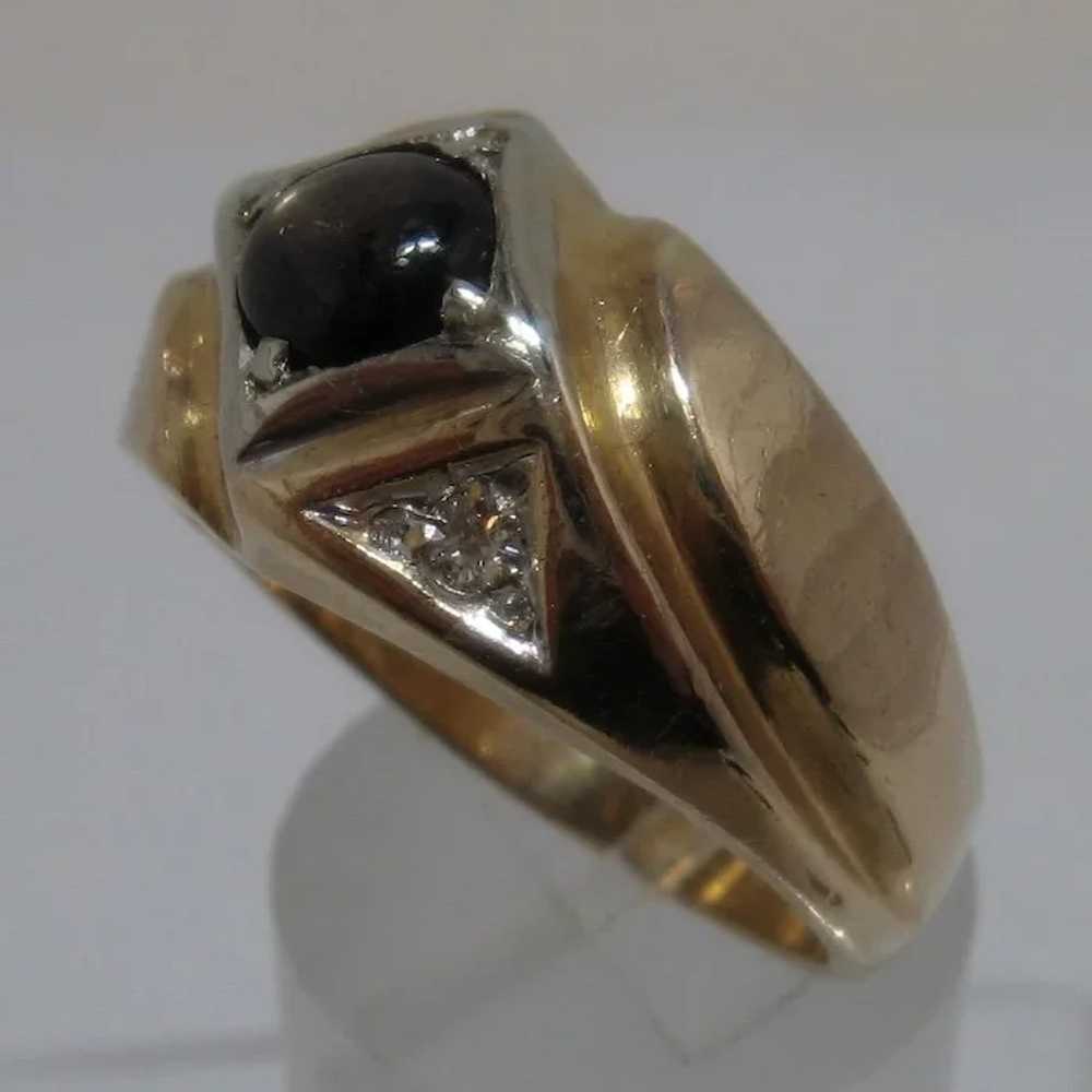 14K Black Star Sapphire Diamond Mens Ring Sz 9 1/4 - image 2