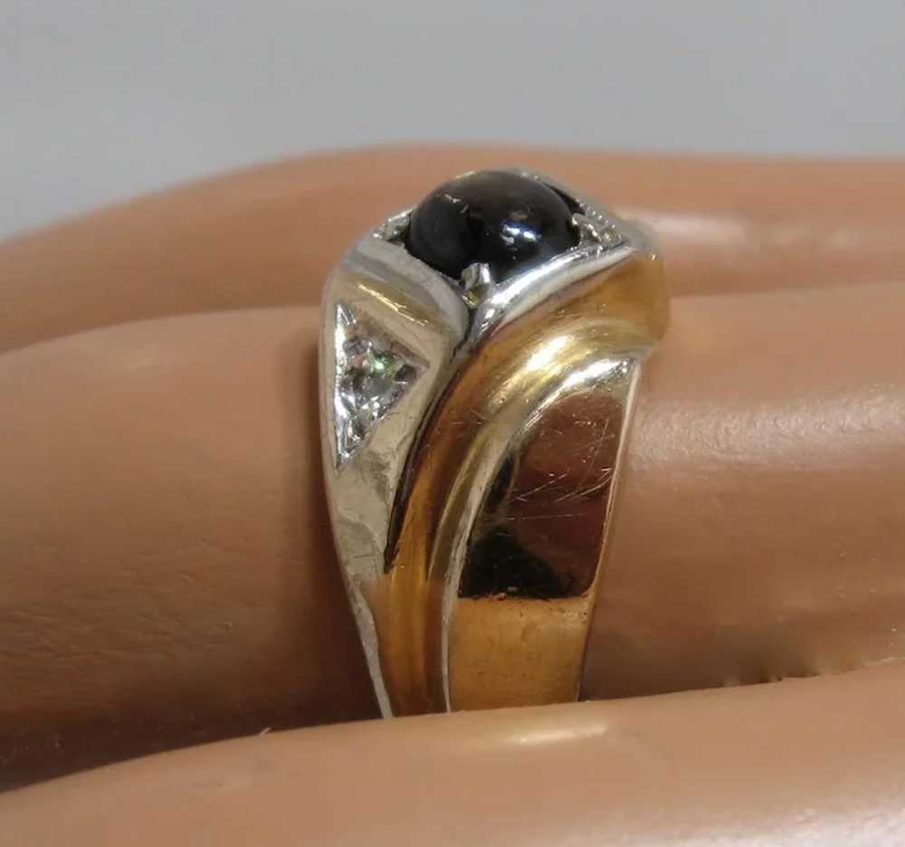 14K Black Star Sapphire Diamond Mens Ring Sz 9 1/4 - image 5