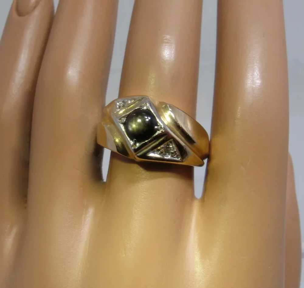 14K Black Star Sapphire Diamond Mens Ring Sz 9 1/4 - image 6