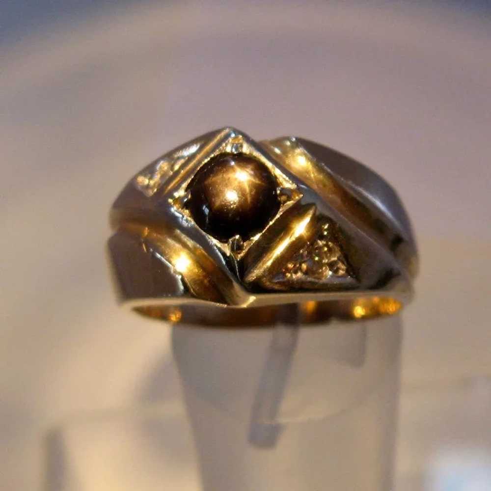 14K Black Star Sapphire Diamond Mens Ring Sz 9 1/4 - image 7