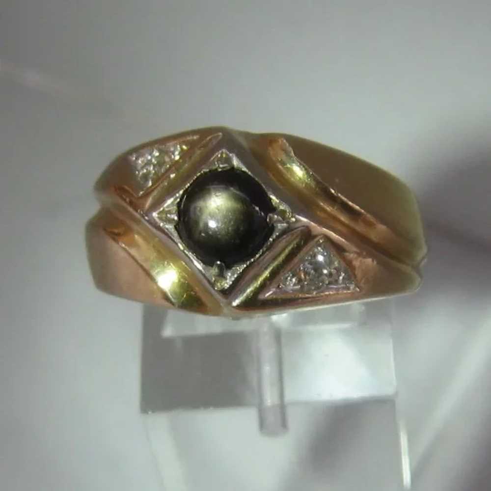 14K Black Star Sapphire Diamond Mens Ring Sz 9 1/4 - image 8