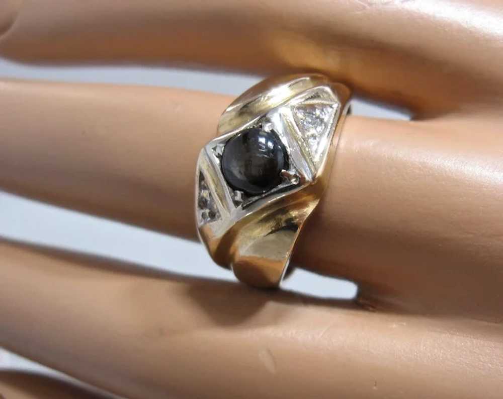 14K Black Star Sapphire Diamond Mens Ring Sz 9 1/4 - image 9