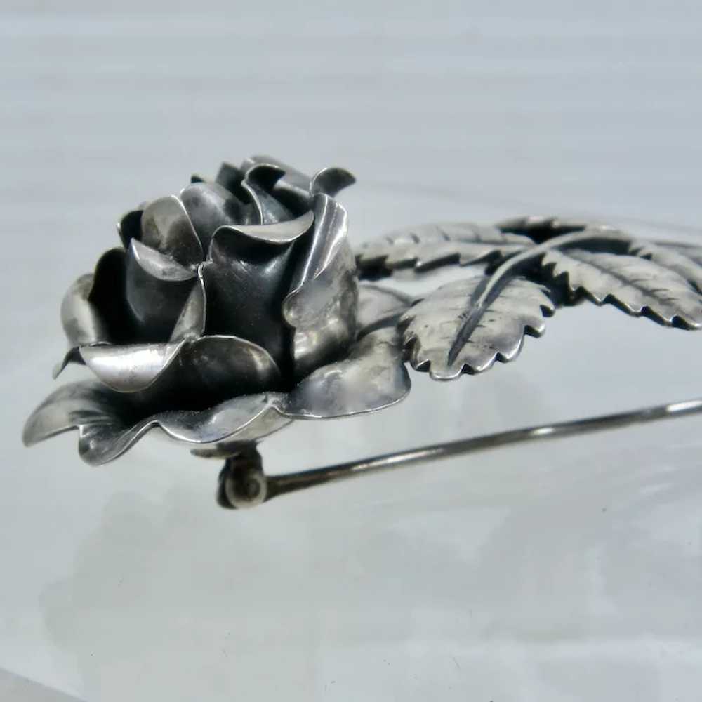 Big Sterling Silver Dimensional Rose Stems Leaves… - image 4