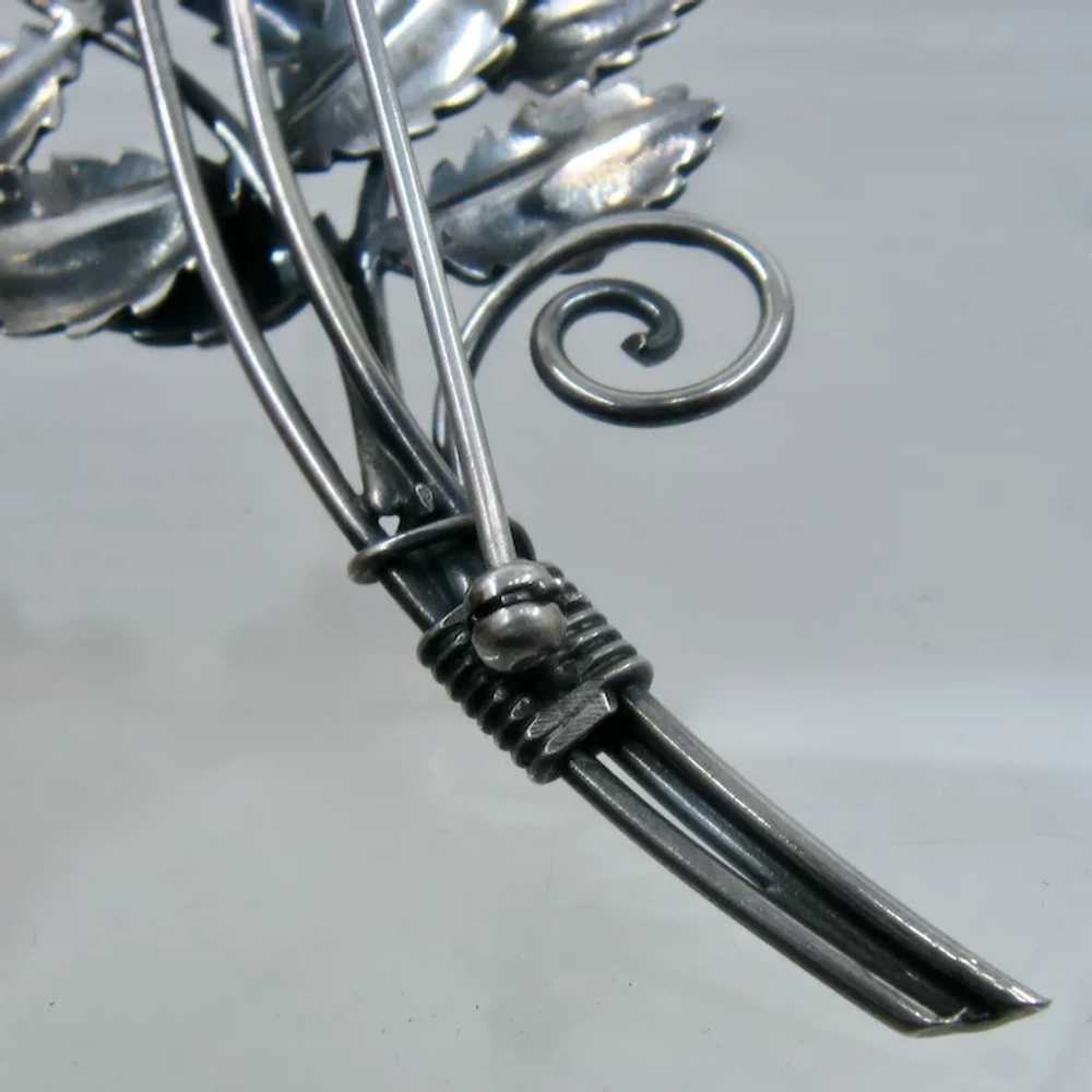 Big Sterling Silver Dimensional Rose Stems Leaves… - image 6