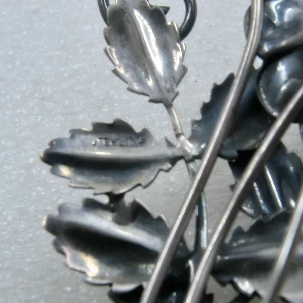 Big Sterling Silver Dimensional Rose Stems Leaves… - image 9