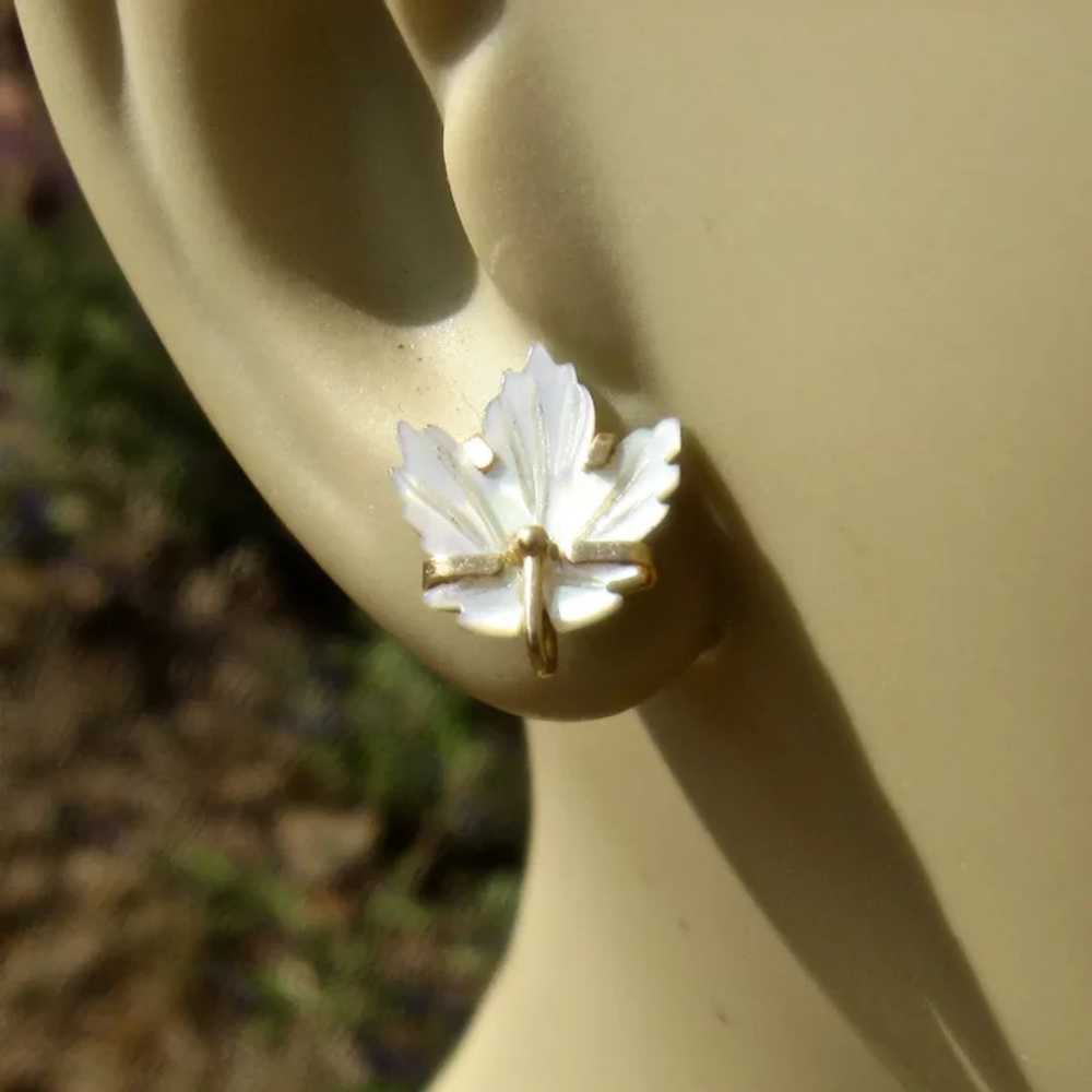 14K Mother of Pearl (MOP) Maple Leaf Earrings - image 10