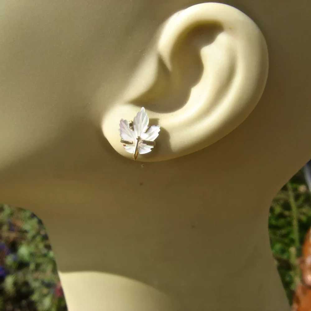 14K Mother of Pearl (MOP) Maple Leaf Earrings - image 11