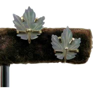14K Mother of Pearl (MOP) Maple Leaf Earrings - image 1