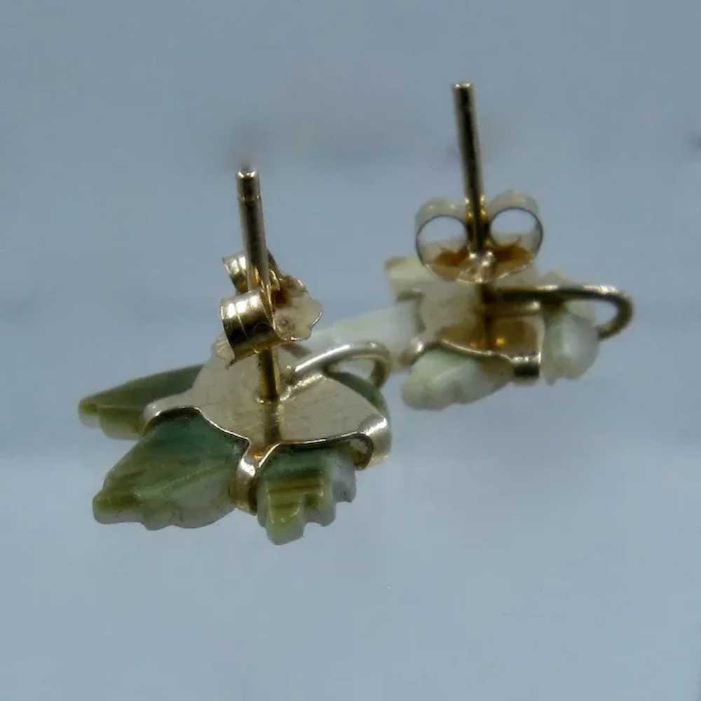 14K Mother of Pearl (MOP) Maple Leaf Earrings - image 5