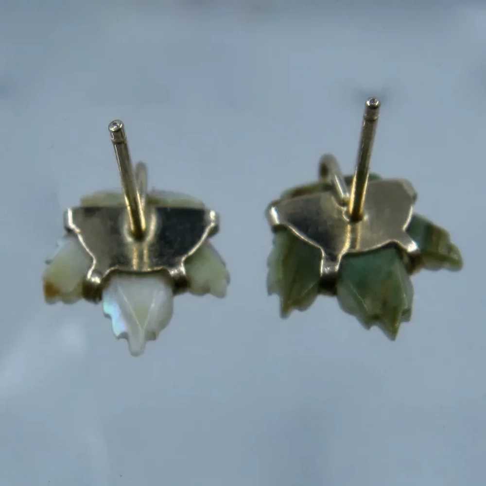 14K Mother of Pearl (MOP) Maple Leaf Earrings - image 6