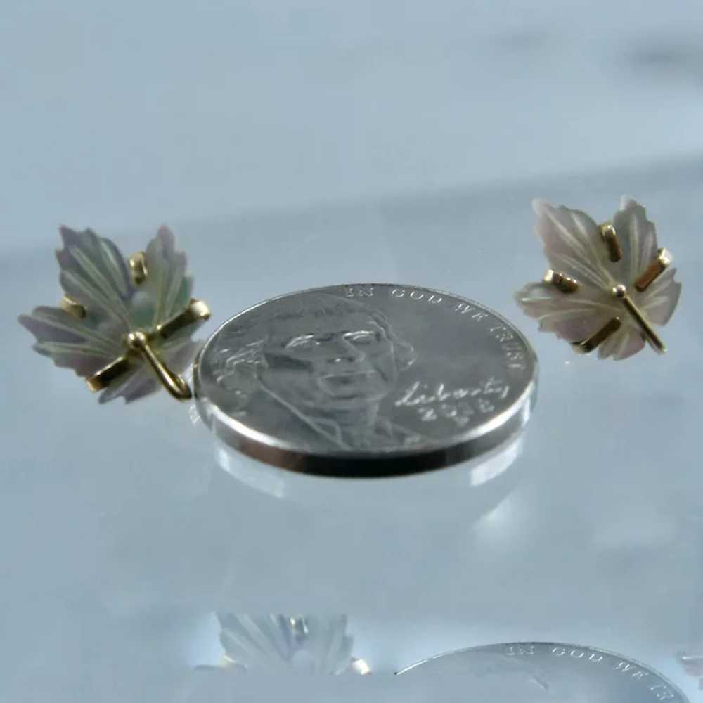 14K Mother of Pearl (MOP) Maple Leaf Earrings - image 9