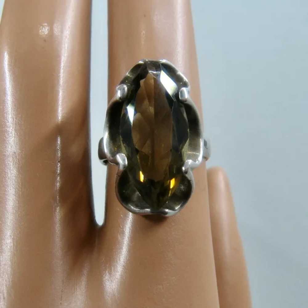 Modernist Mexican Sterling Ring Marquise Smoky Qu… - image 10