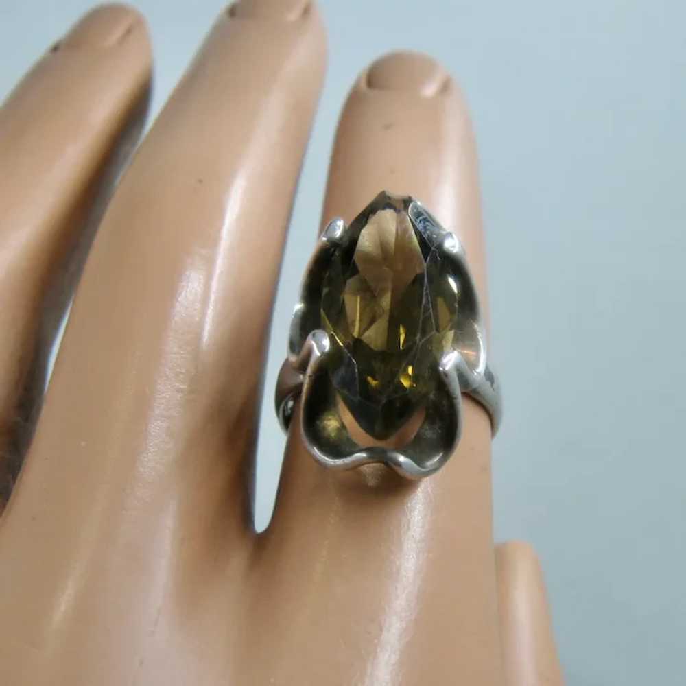 Modernist Mexican Sterling Ring Marquise Smoky Qu… - image 11