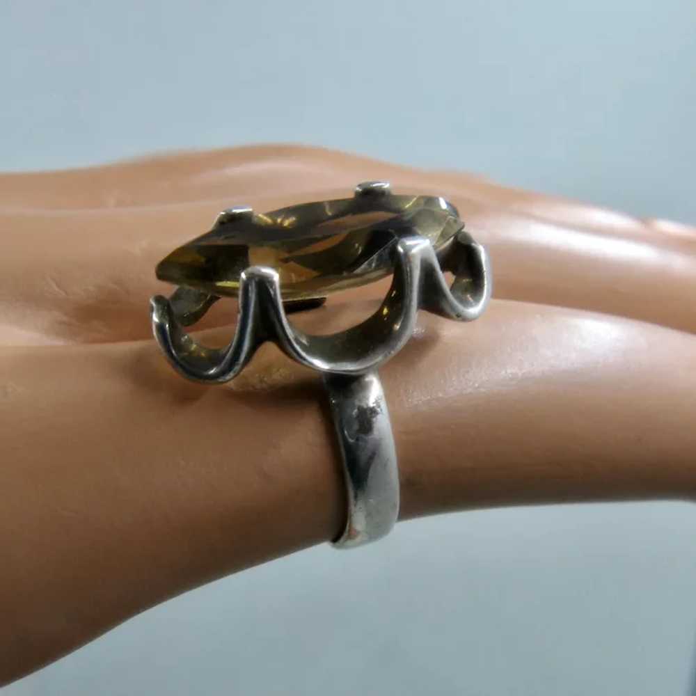 Modernist Mexican Sterling Ring Marquise Smoky Qu… - image 12