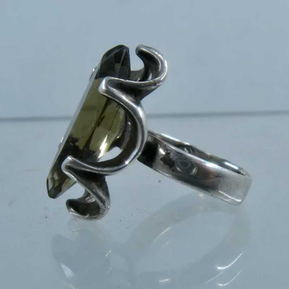 Modernist Mexican Sterling Ring Marquise Smoky Qu… - image 4