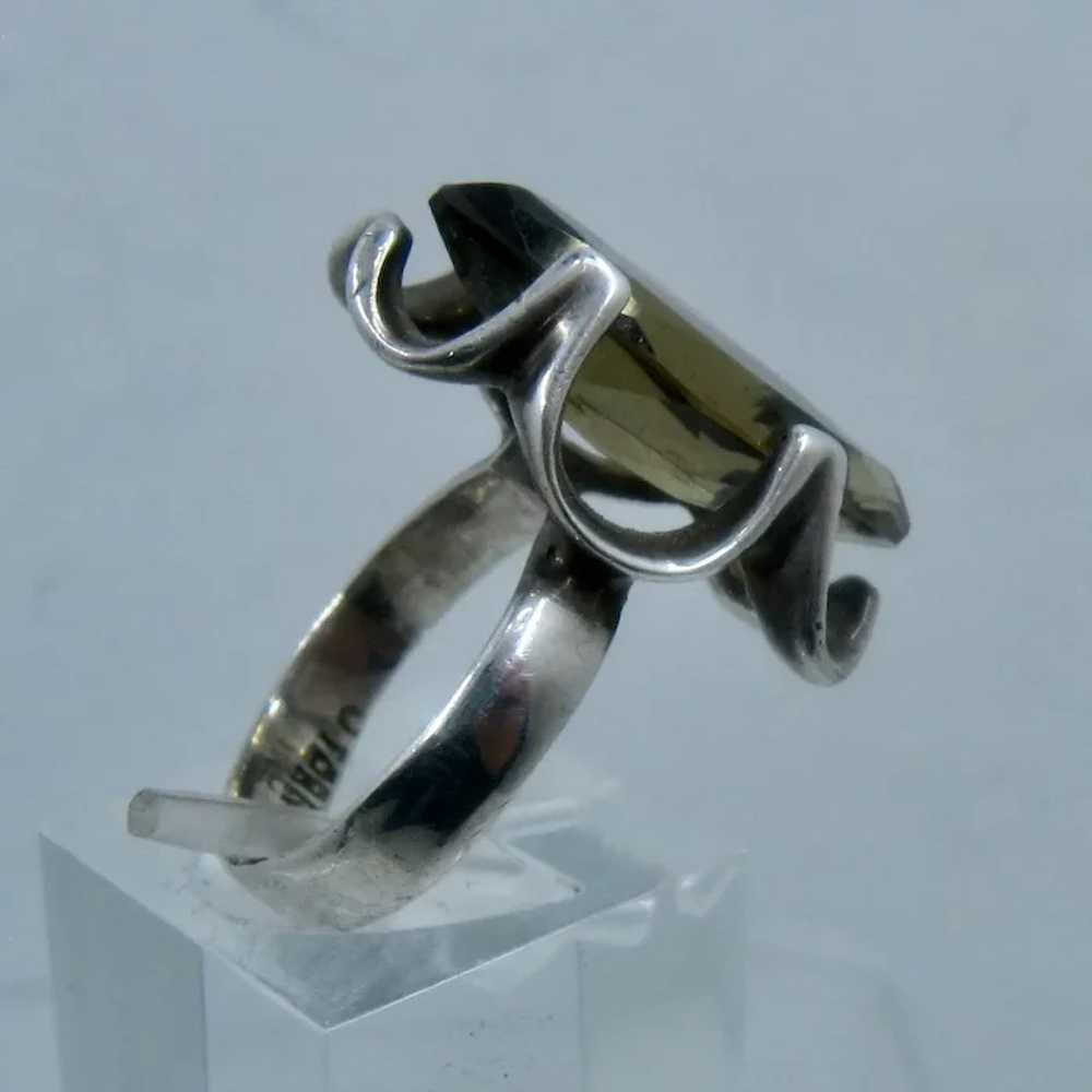 Modernist Mexican Sterling Ring Marquise Smoky Qu… - image 5