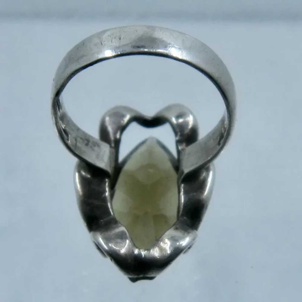 Modernist Mexican Sterling Ring Marquise Smoky Qu… - image 7