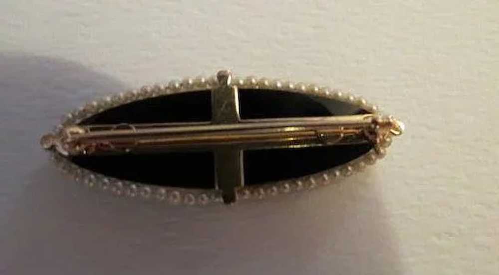 Vintage 14k Gold Diamond & Seed Pearl brooch - image 3