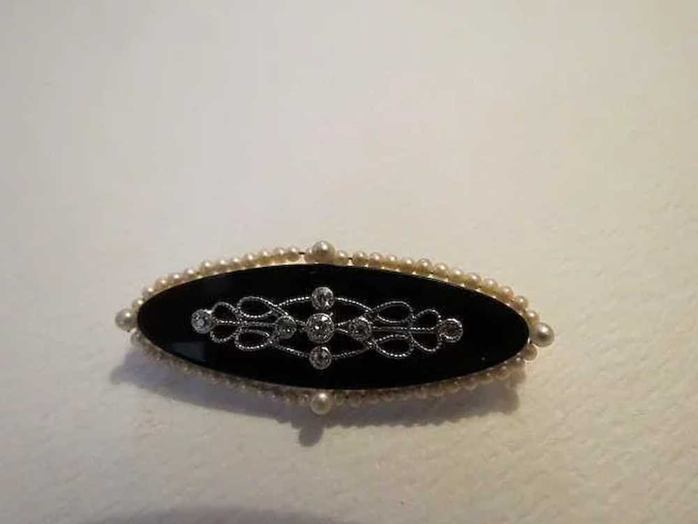 Vintage 14k Gold Diamond & Seed Pearl brooch - image 6