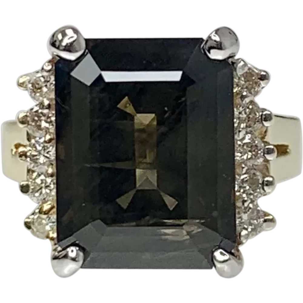 14K Yellow Gold Emerald Cut Brown Sapphire Diamon… - image 1