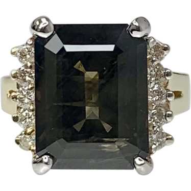 14K Yellow Gold Emerald Cut Brown Sapphire Diamon… - image 1