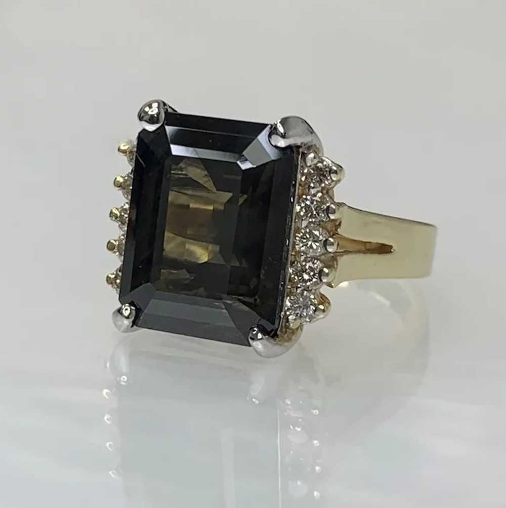 14K Yellow Gold Emerald Cut Brown Sapphire Diamon… - image 2