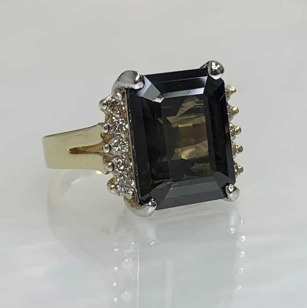 14K Yellow Gold Emerald Cut Brown Sapphire Diamon… - image 3