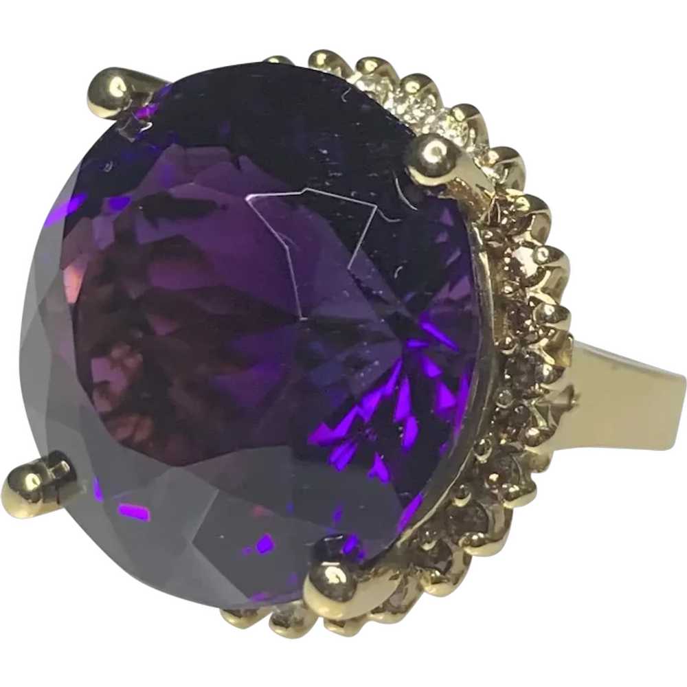 14K Yellow Gold Round Shaped Amethyst Cocktail Di… - image 1
