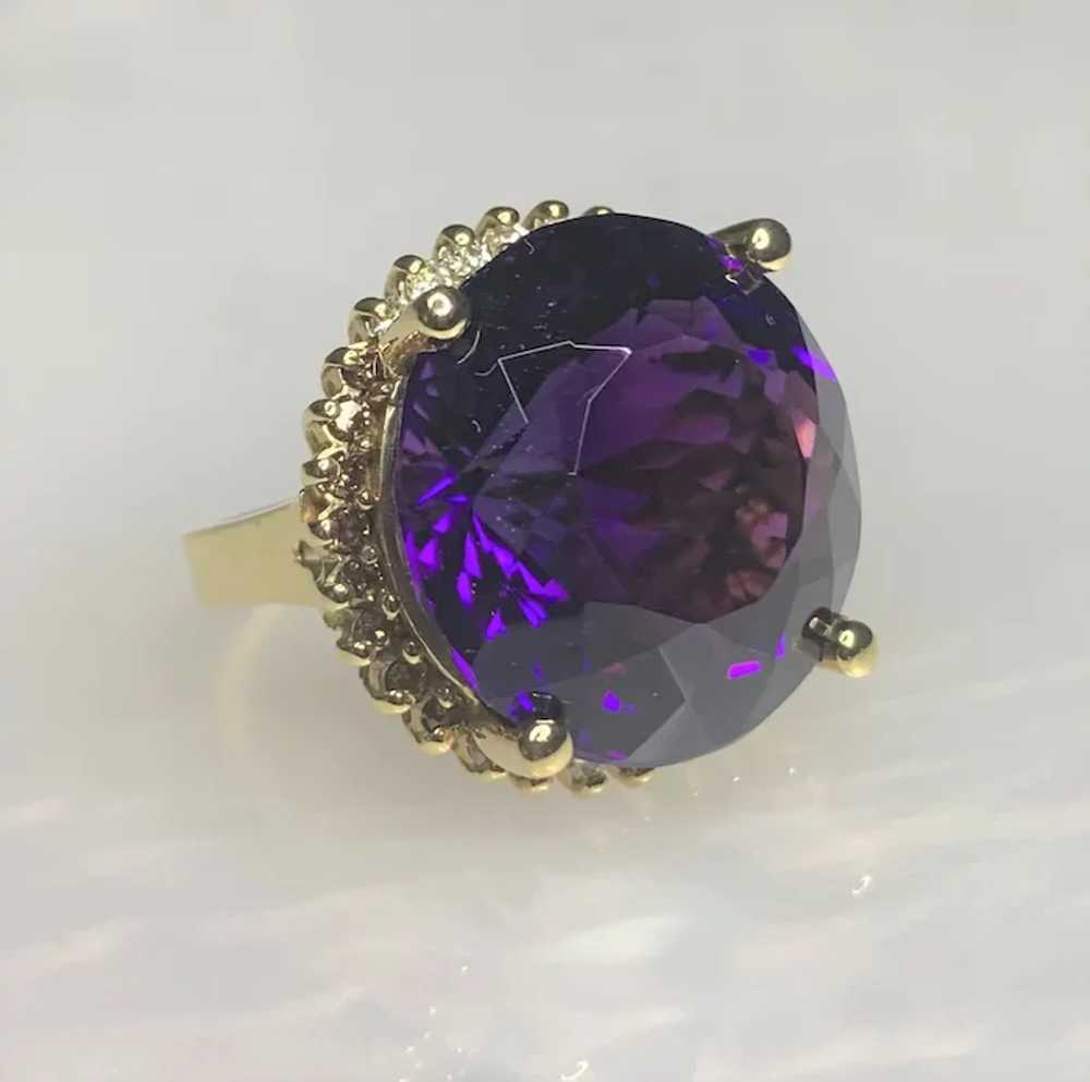 14K Yellow Gold Round Shaped Amethyst Cocktail Di… - image 2