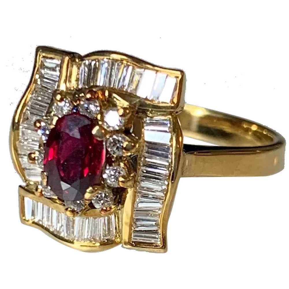 18K Yellow Gold Oval Ruby Diamond Ring - image 1