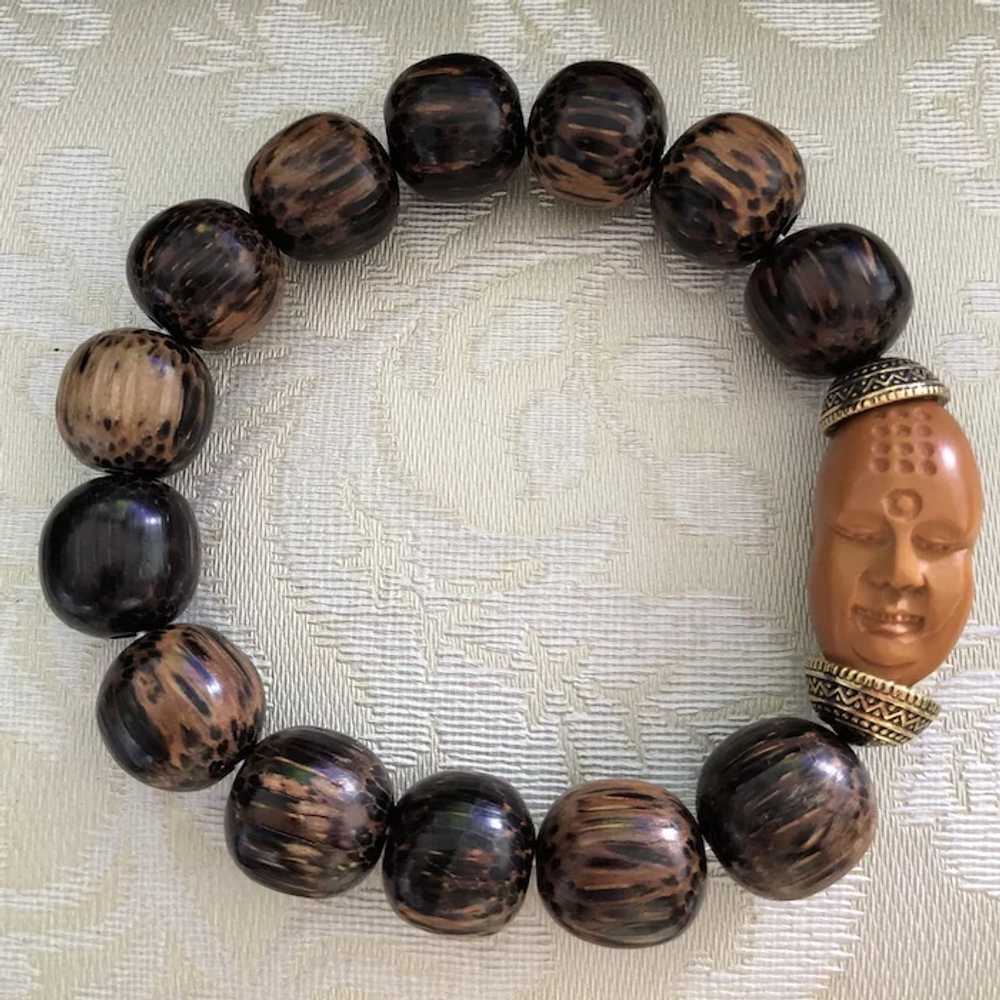 Vintage Hand Carved Nuclear Buddha with Wood Bead… - image 3